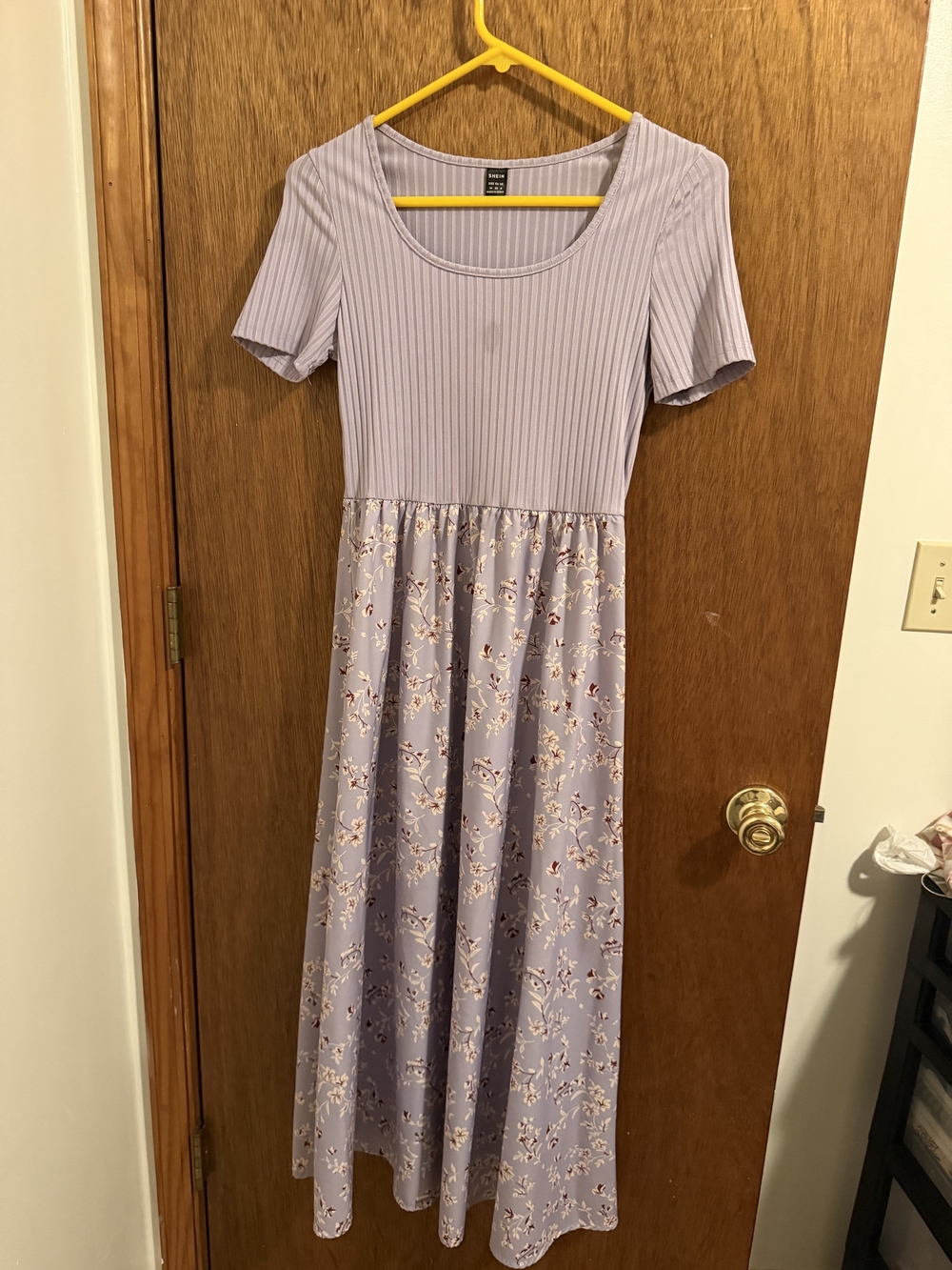 SHEIN Lilac Ribbed Bodice Floral Maxi Dress